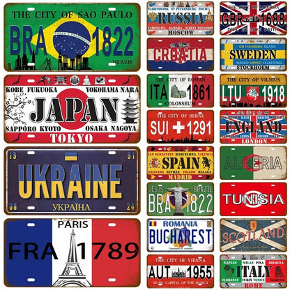 Country Flag Tin Sign Plaque France Spain Germany License Plate for Wall Home Restaurant Craft Bar Decor Metal Sign Mexico USA